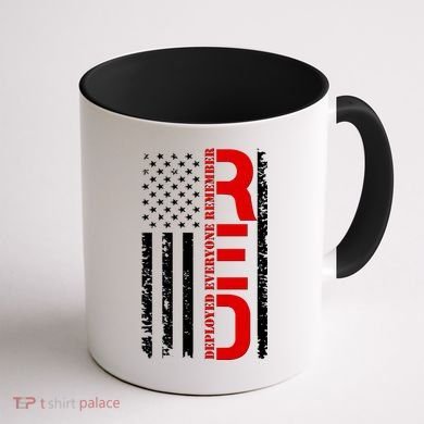 RED Remember Everyone Deployed Distressed US Flag Coffee Mug back