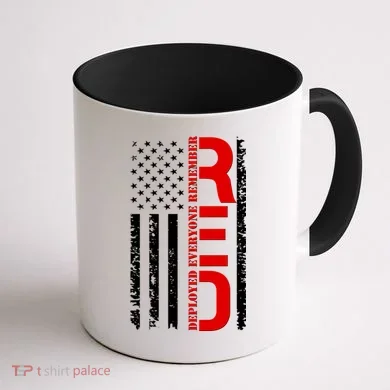 RED Remember Everyone Deployed Distressed US Flag Coffee Mug back