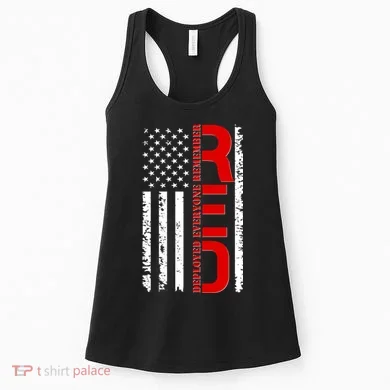 RED Remember Everyone Deployed Distressed US Flag Women's Tank Top