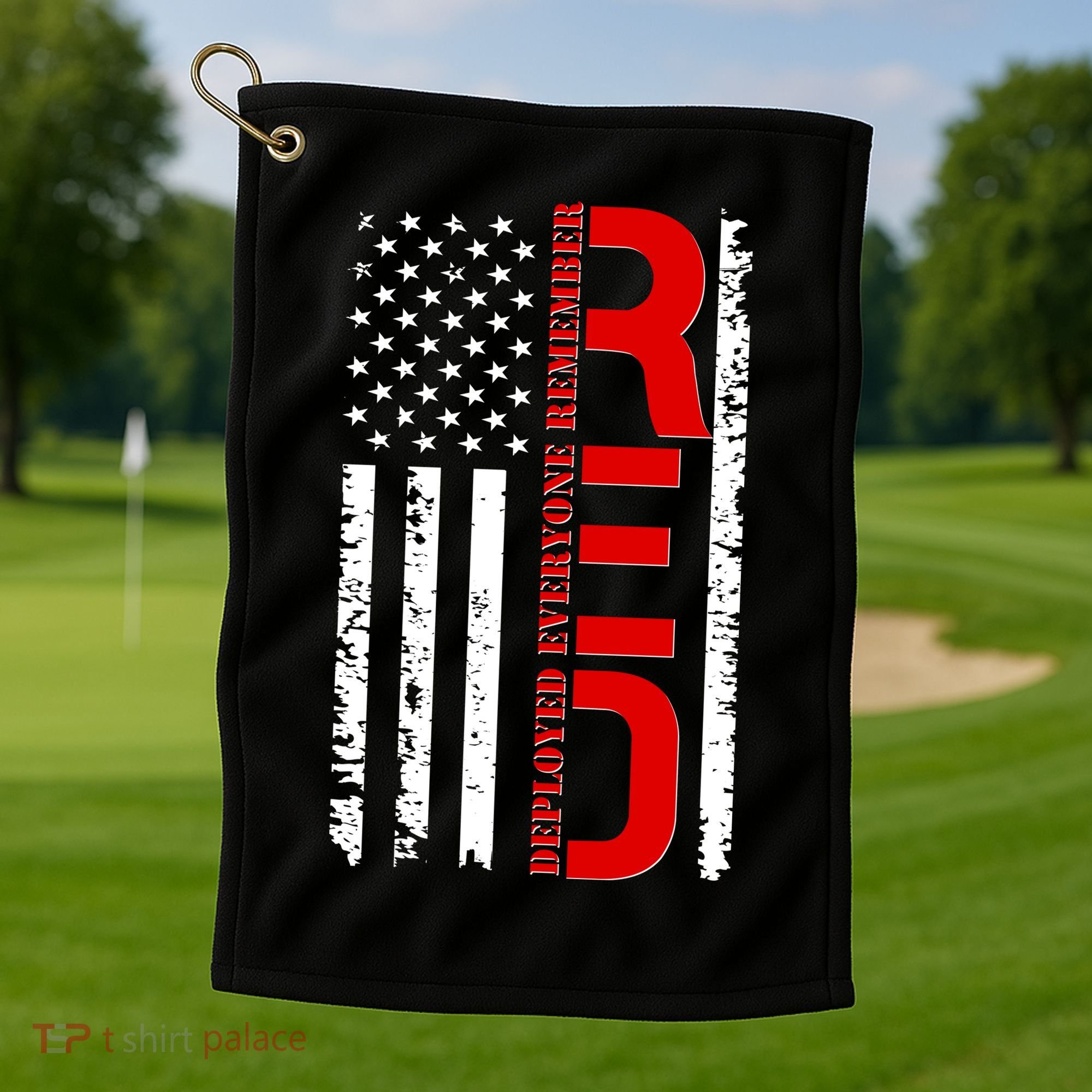 RED Remember Everyone Deployed Distressed US Flag Golf Towel