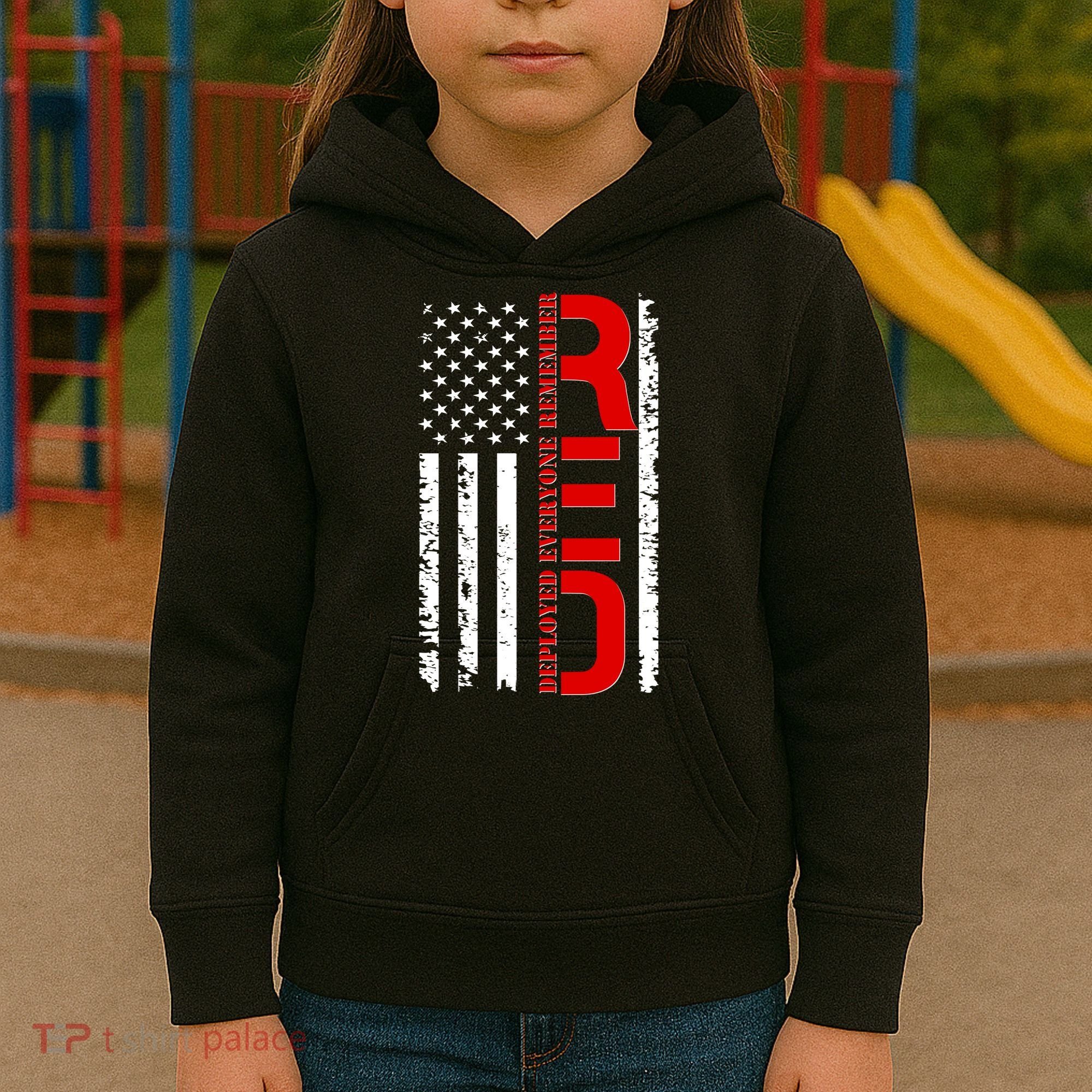 RED Remember Everyone Deployed Distressed US Flag Kids Hoodie