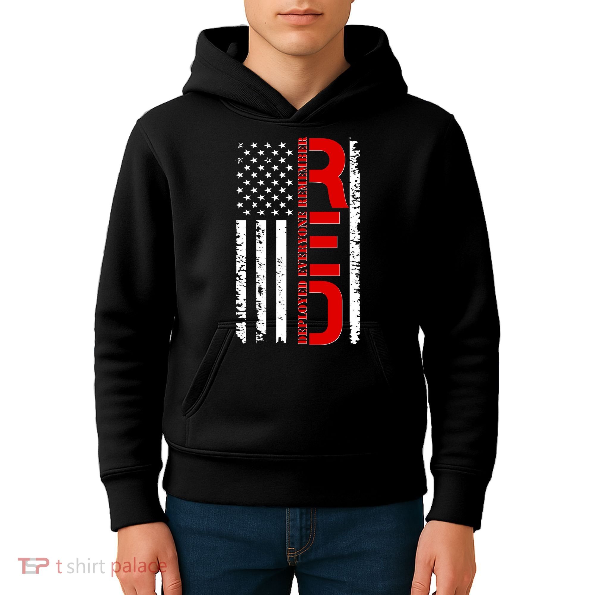 RED Remember Everyone Deployed Distressed US Flag Kids Hoodie