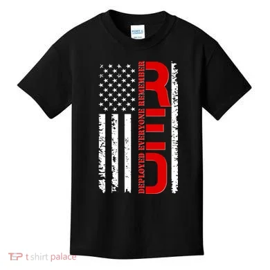 RED Remember Everyone Deployed Distressed US Flag Kids T-Shirt