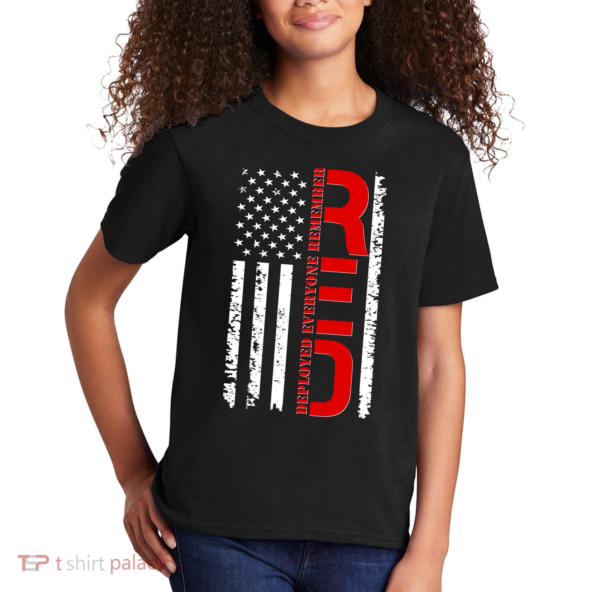 RED Remember Everyone Deployed Distressed US Flag Kids T-Shirt
