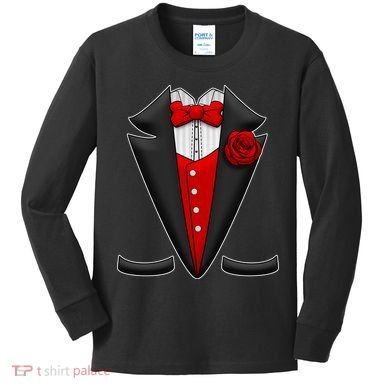 Red Rose Tuxedo Kids Long Sleeve Shirt