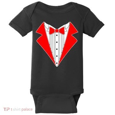 Red Tuxedo Wedding Tux Baby Bodysuit