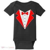 Red Tuxedo Wedding Tux Baby Bodysuit thumb 0