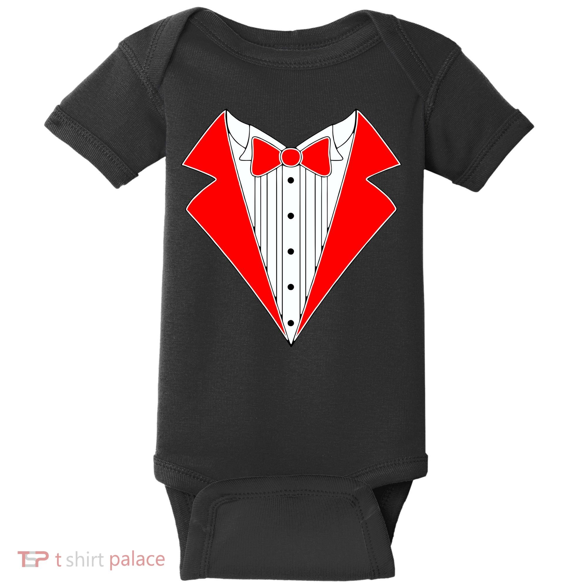 Red Tuxedo Wedding Tux Baby Bodysuit