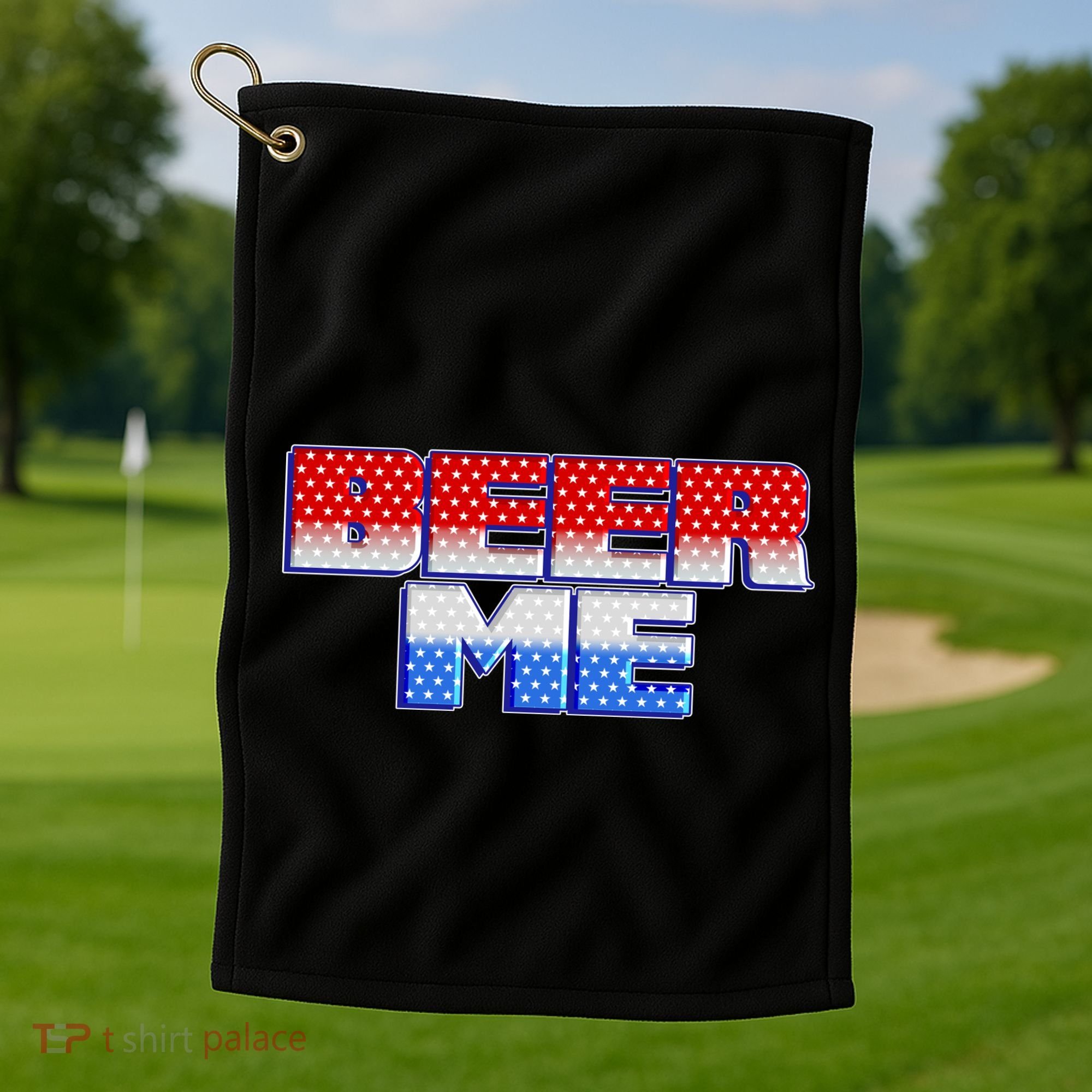 Red White And Blue Beer Me Golf Towel
