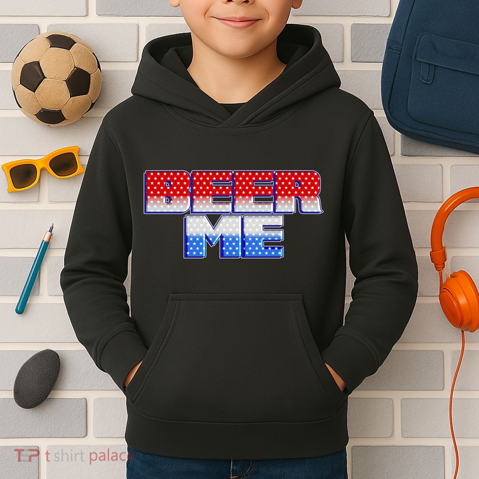 Red White And Blue Beer Me Kids Hoodie