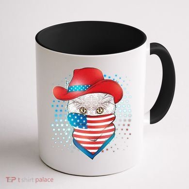 Red White and Blue Cowboy Cat Coffee Mug back