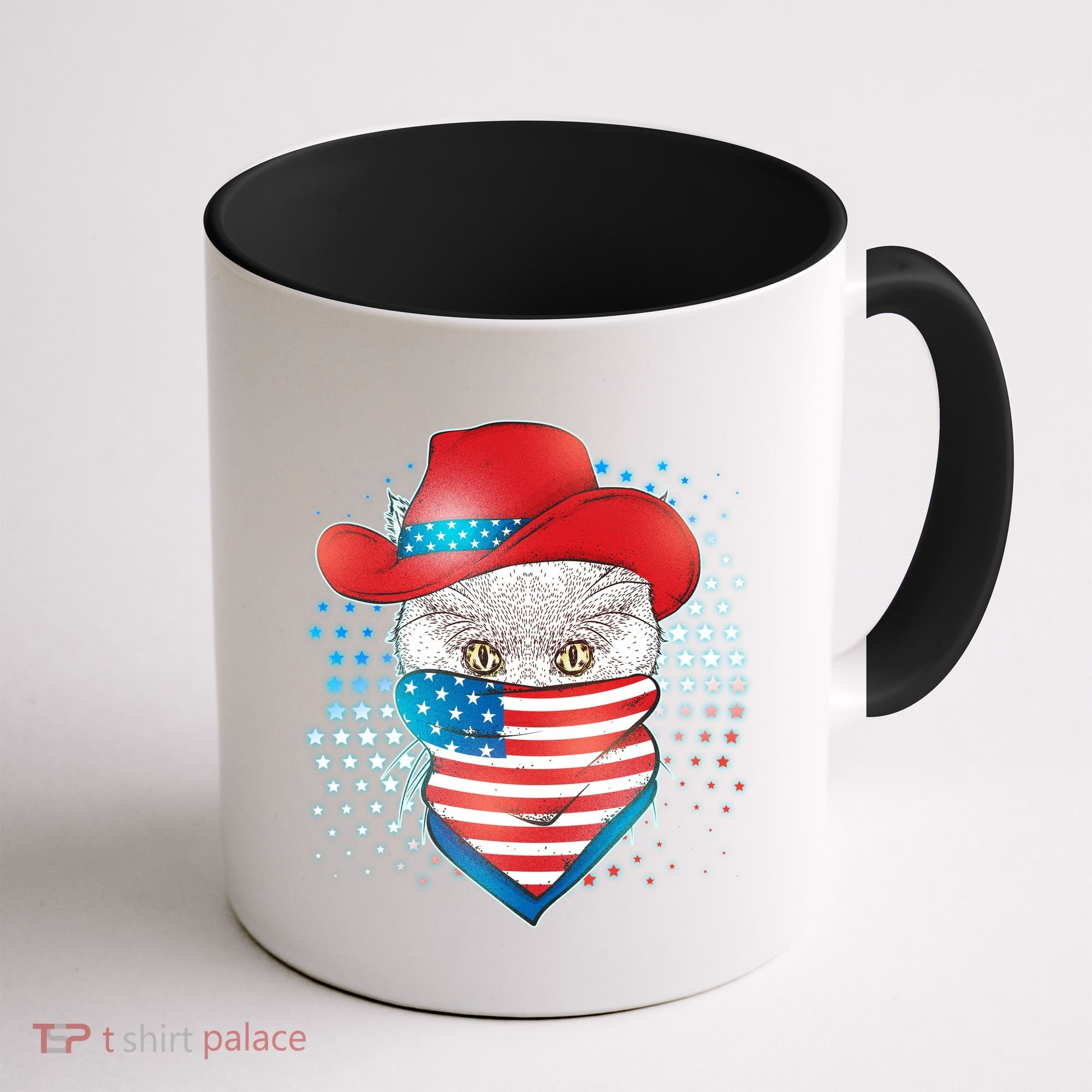 Red White and Blue Cowboy Cat Coffee Mug