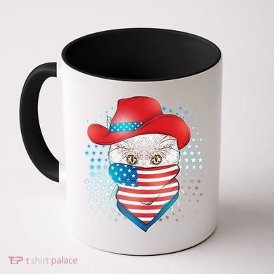 Red White and Blue Cowboy Cat Coffee Mug