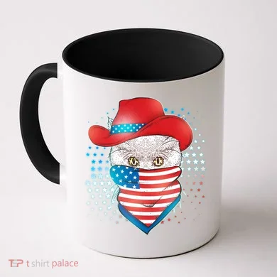 Red White and Blue Cowboy Cat Coffee Mug