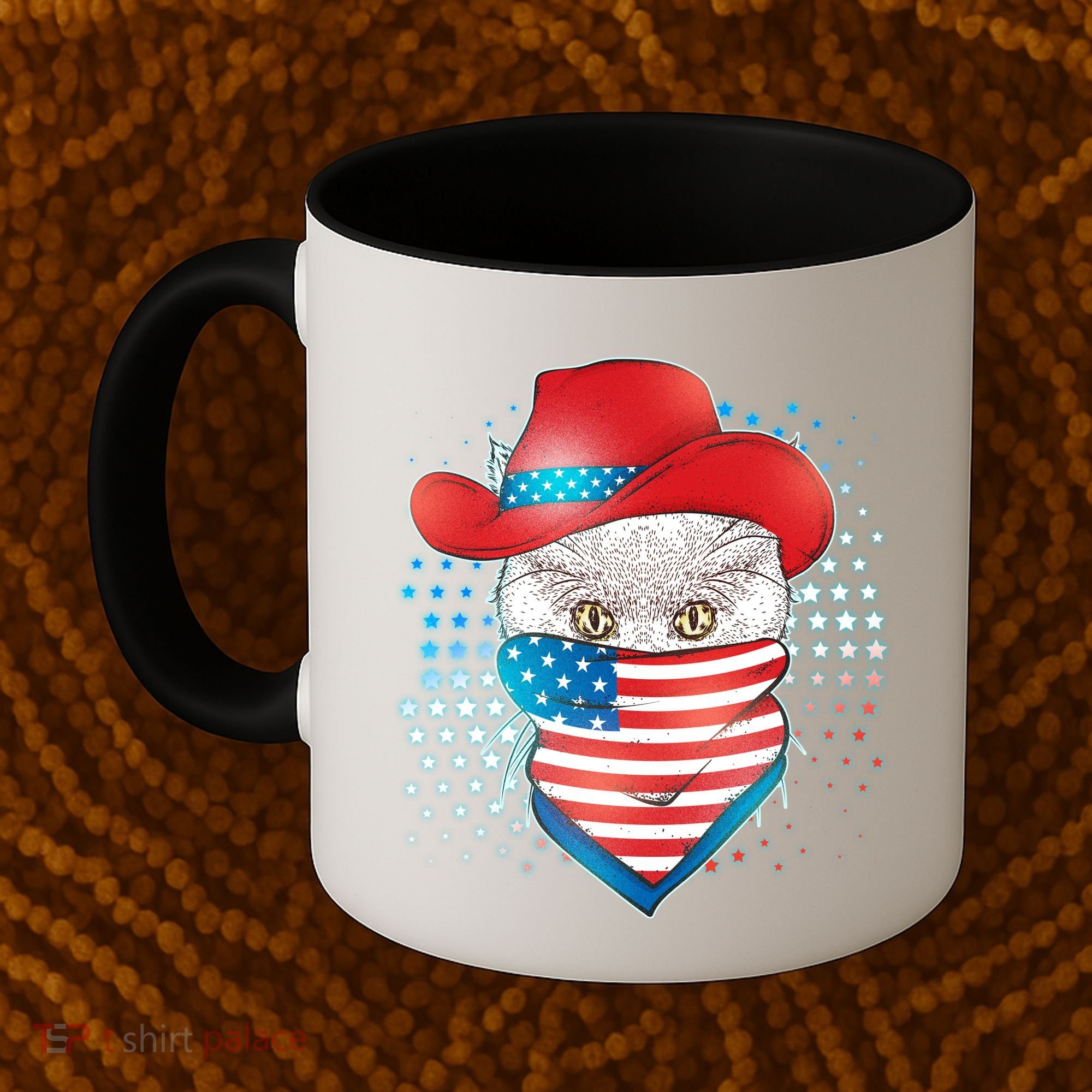 Red White and Blue Cowboy Cat Coffee Mug