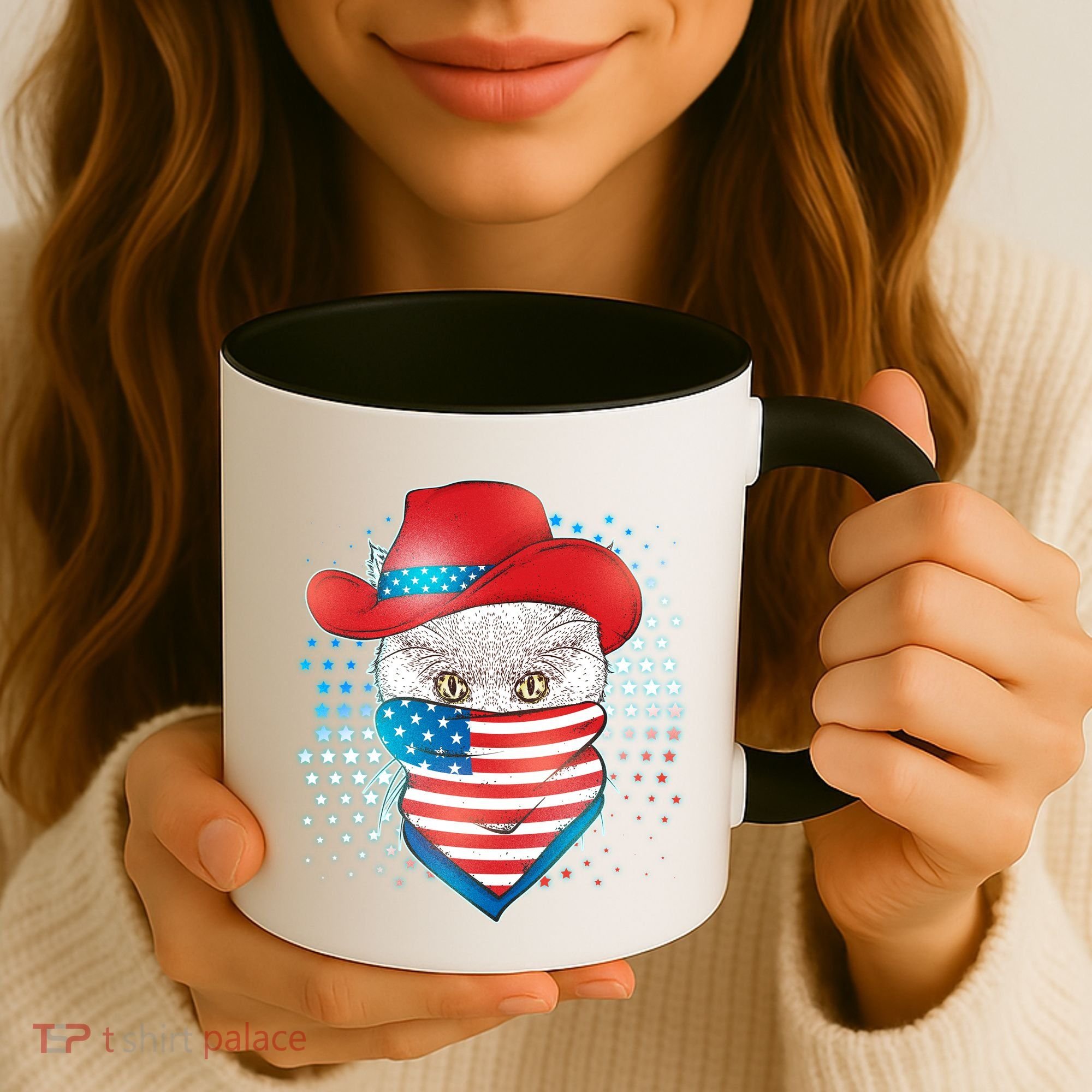 Red White and Blue Cowboy Cat Coffee Mug