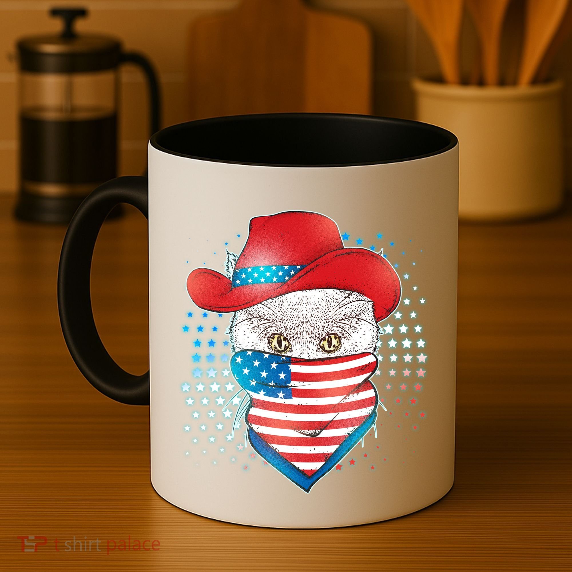 Red White and Blue Cowboy Cat Coffee Mug