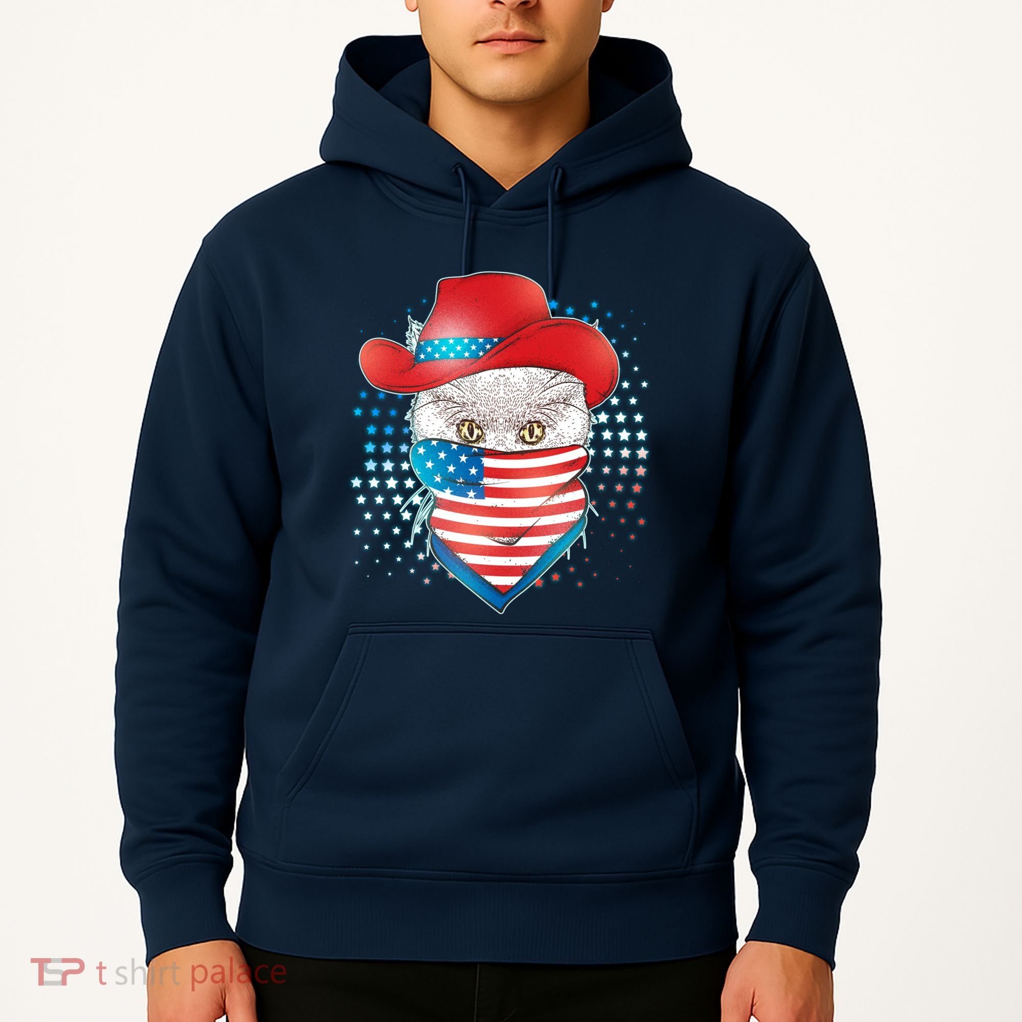 Red White and Blue Cowboy Cat Hoodie