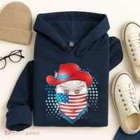 Red White and Blue Cowboy Cat Hoodie thumb 4