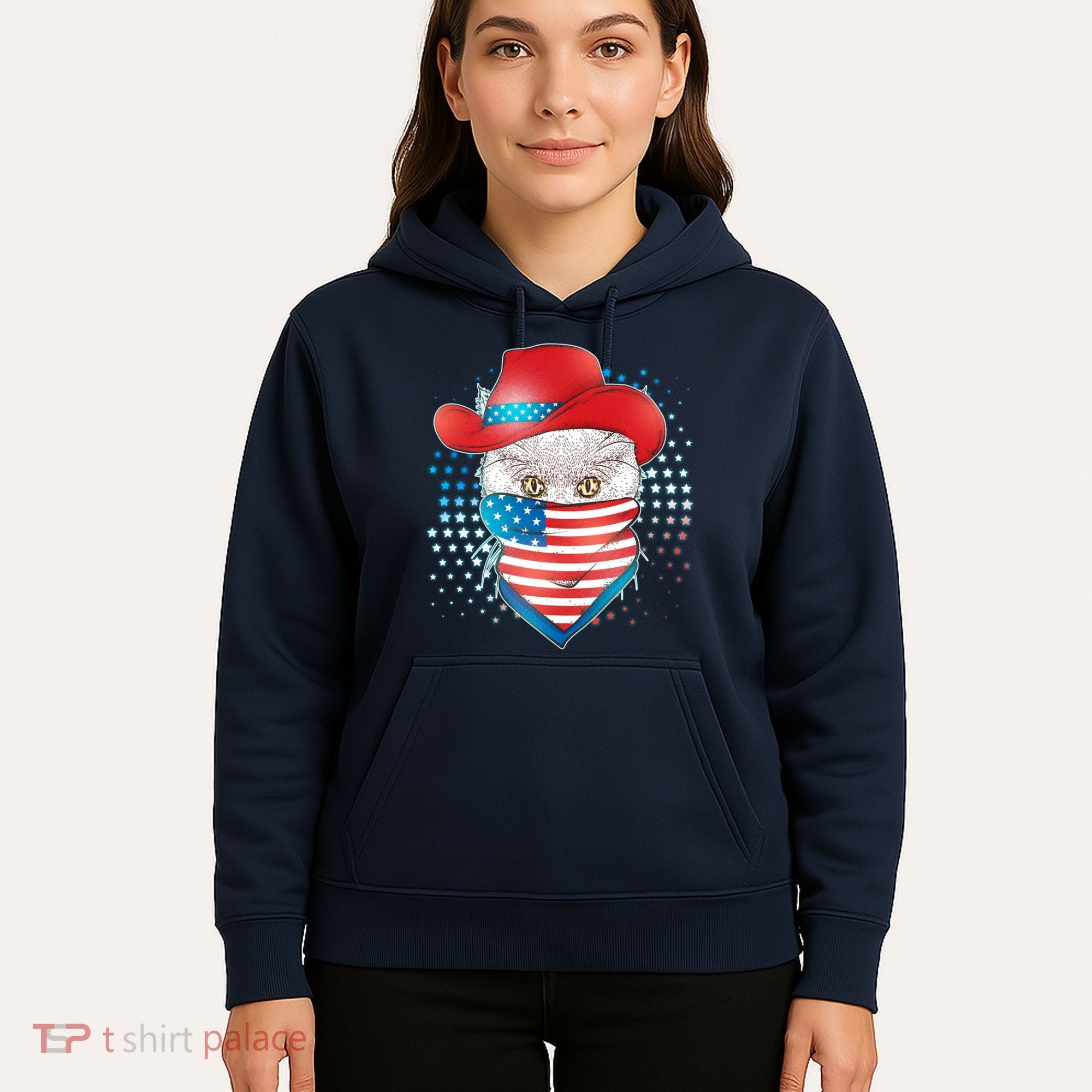 Red White and Blue Cowboy Cat Hoodie