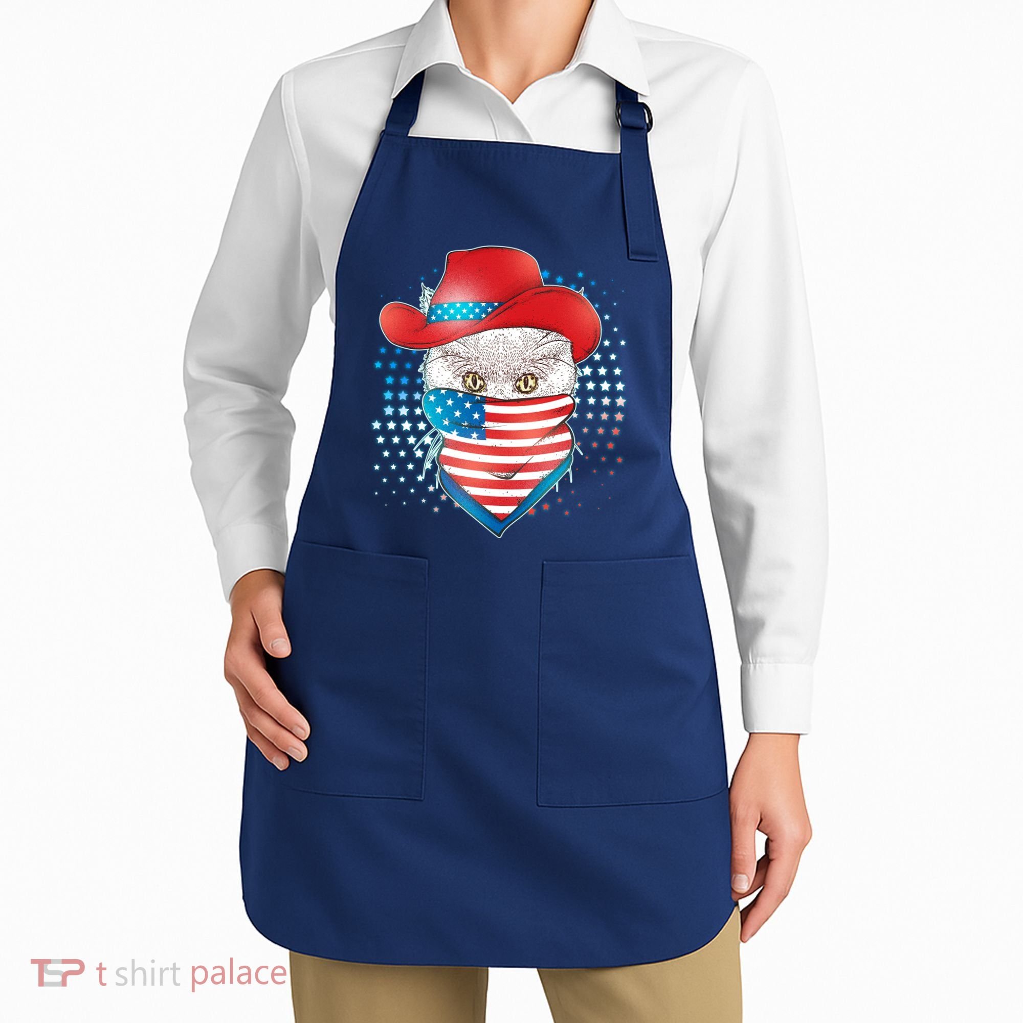 Red White and Blue Cowboy Cat Apron