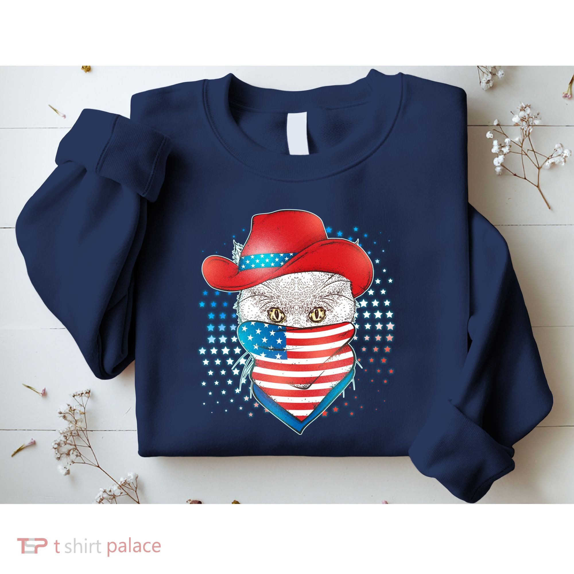 Red White and Blue Cowboy Cat Sweatshirt