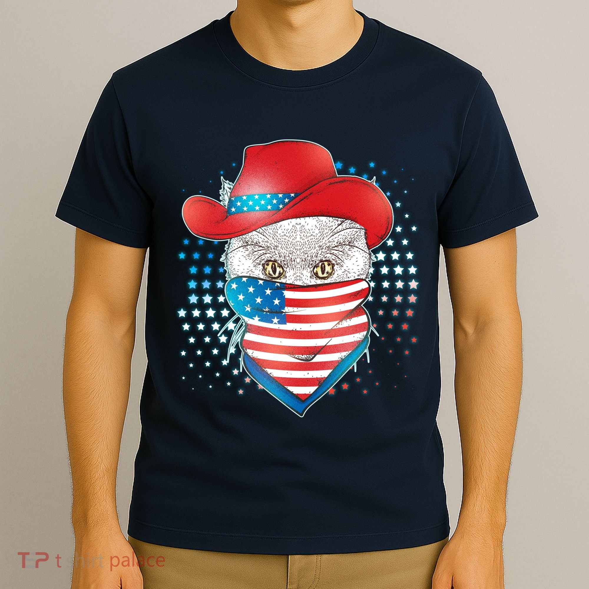 Red White and Blue Cowboy Cat T-Shirt
