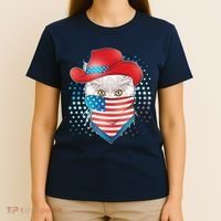 Red White and Blue Cowboy Cat T-Shirt thumb 4