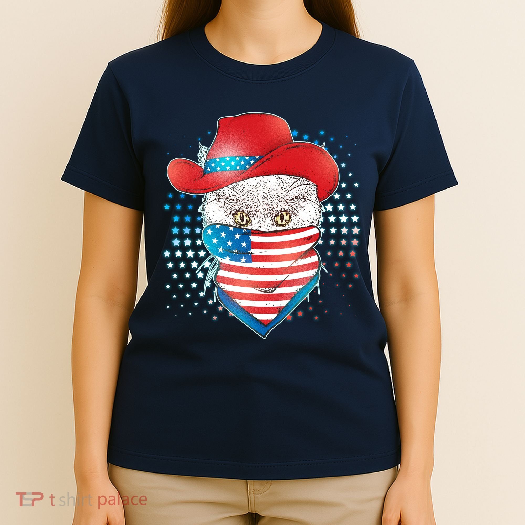 Red White and Blue Cowboy Cat T-Shirt