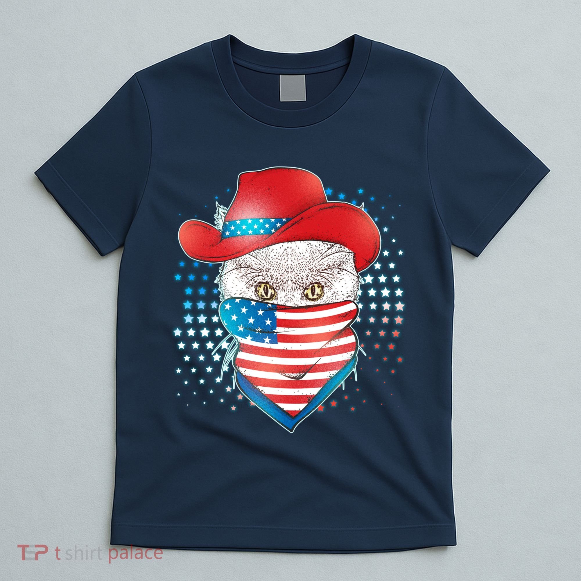 Red White and Blue Cowboy Cat T-Shirt