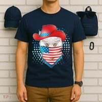 Red White and Blue Cowboy Cat T-Shirt thumb 6
