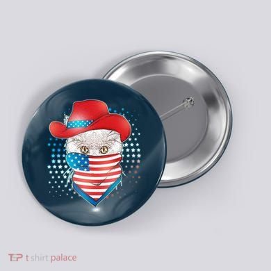 Red White and Blue Cowboy Cat Button