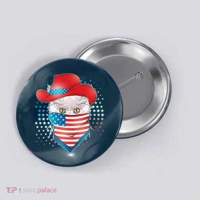 Red White and Blue Cowboy Cat Button