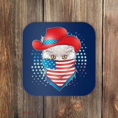 Red White and Blue Cowboy Cat Coaster