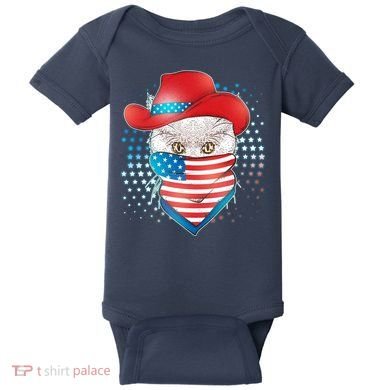 Red White and Blue Cowboy Cat Baby Bodysuit