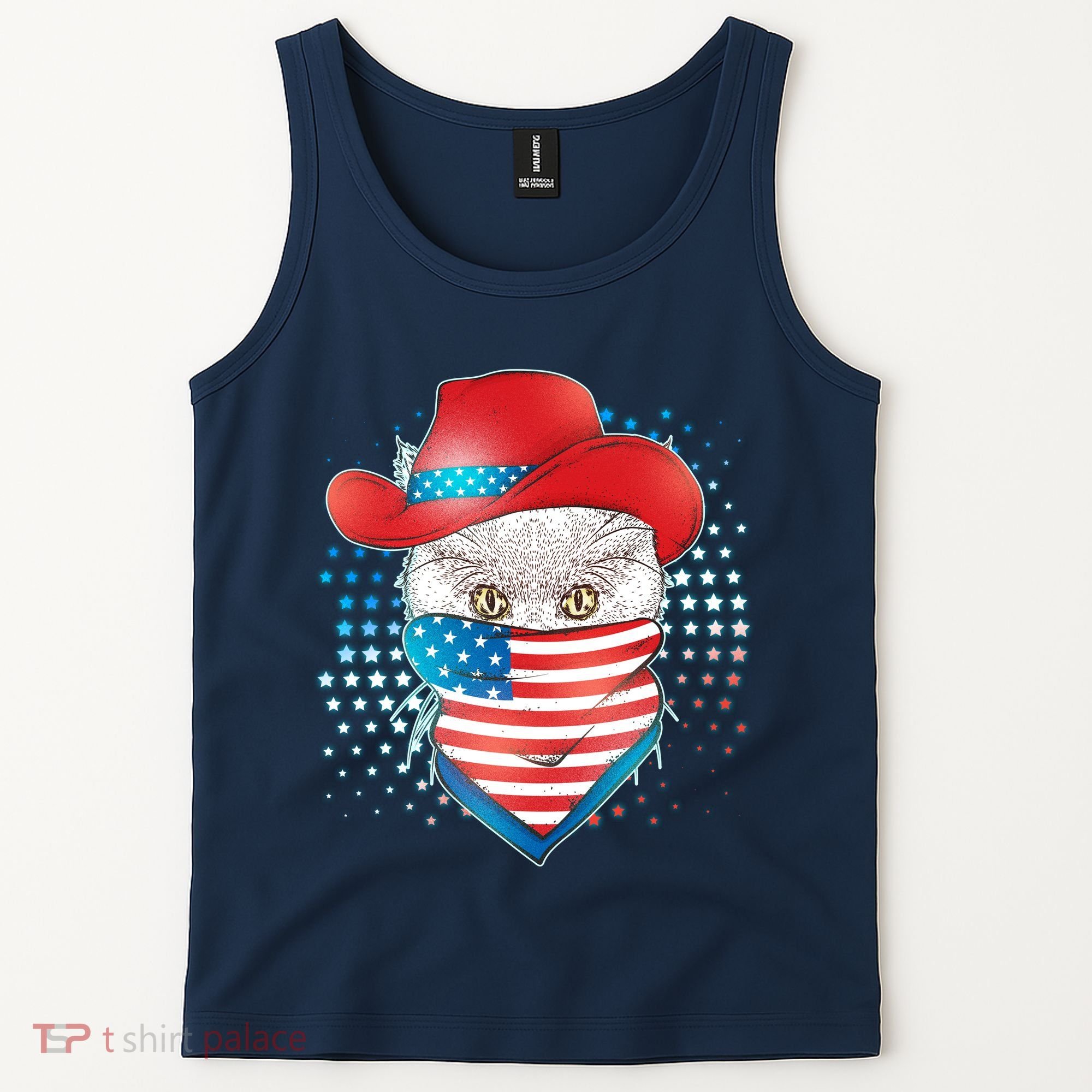 Red White and Blue Cowboy Cat Tank Top