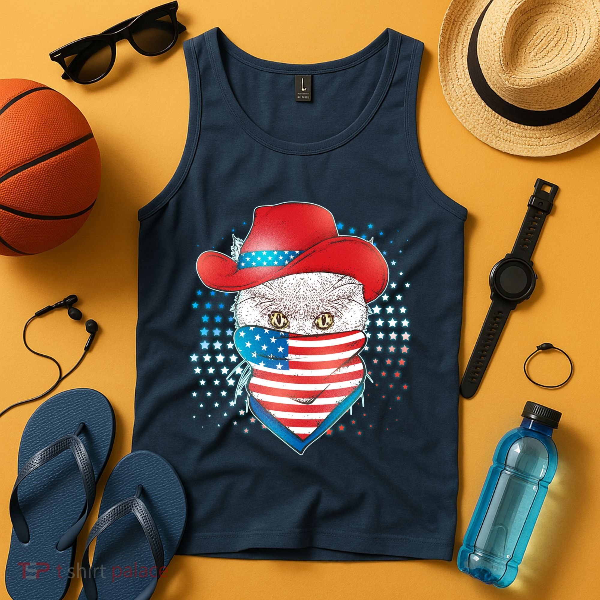 Red White and Blue Cowboy Cat Tank Top