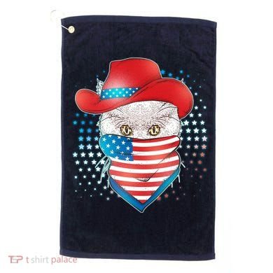 Red White and Blue Cowboy Cat Golf Towel