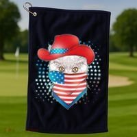 Red White and Blue Cowboy Cat Golf Towel thumb 1