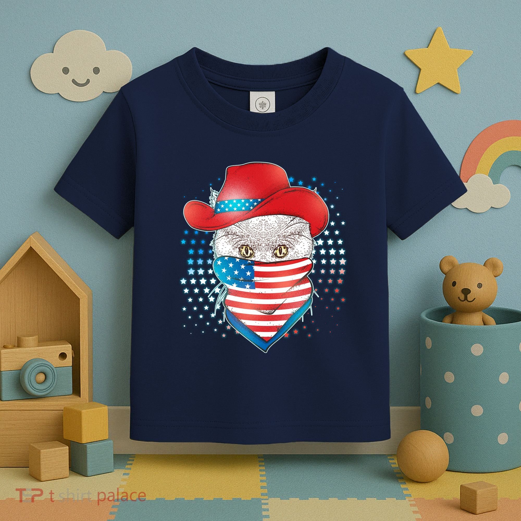 Red White and Blue Cowboy Cat Toddler T-Shirt
