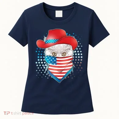 Red White and Blue Cowboy Cat Women's T-Shirt