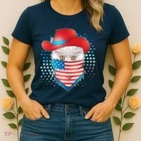 Red White and Blue Cowboy Cat Women's T-Shirt thumb 2