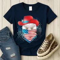 Red White and Blue Cowboy Cat Women's T-Shirt thumb 3