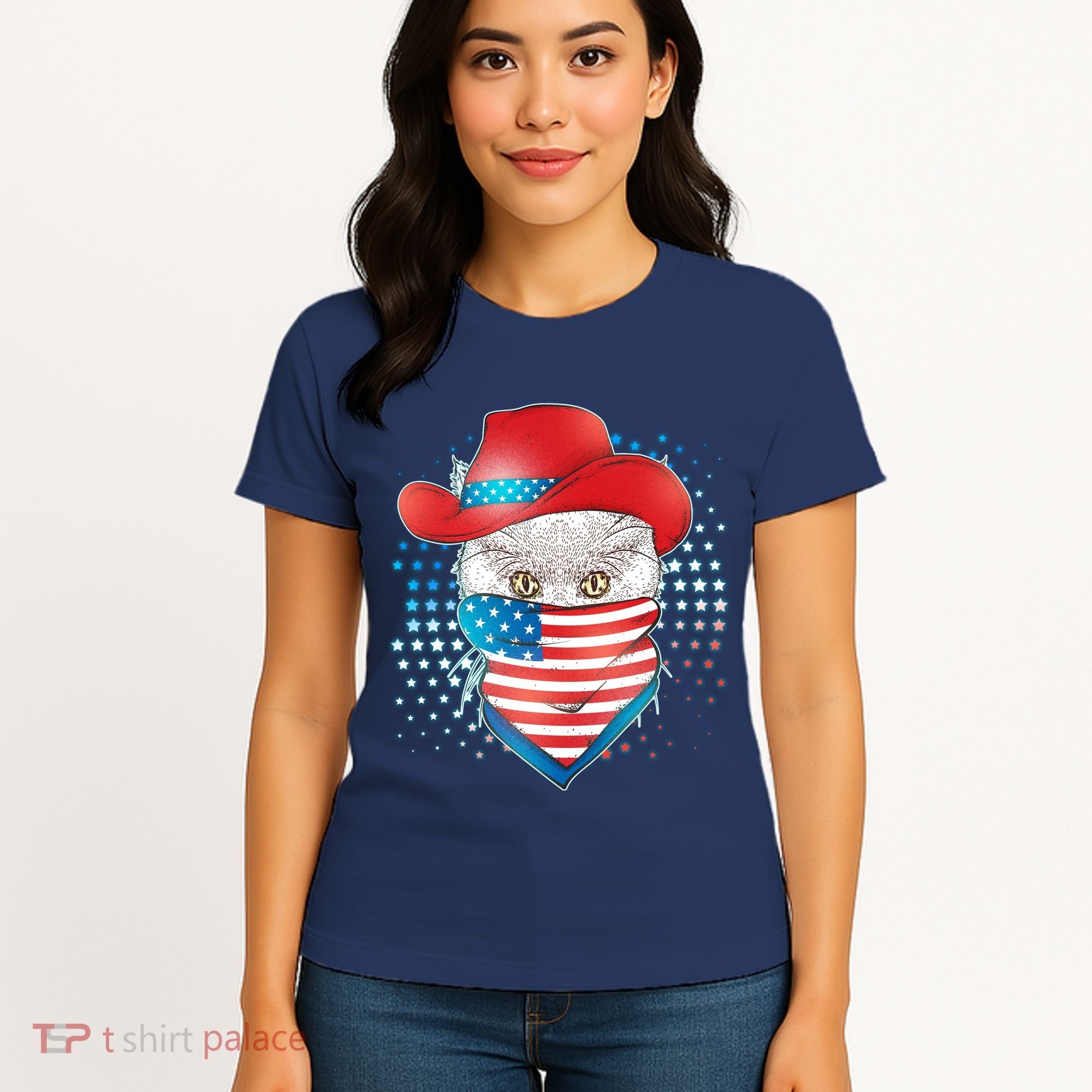 Red White and Blue Cowboy Cat Women's T-Shirt