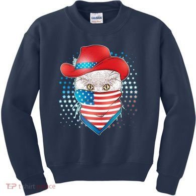 Red White and Blue Cowboy Cat Kids Sweatshirt