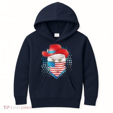 Red White and Blue Cowboy Cat Kids Hoodie