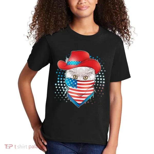 Red White and Blue Cowboy Cat Kids T-Shirt