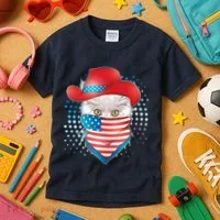 Red White and Blue Cowboy Cat Kids T-Shirt thumb 3