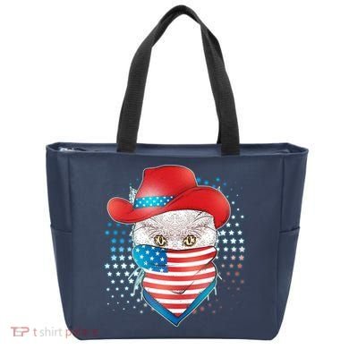 Red White and Blue Cowboy Cat Tote Bag