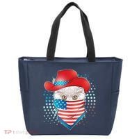 Red White and Blue Cowboy Cat Tote Bag thumb 0